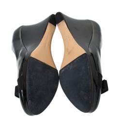 مملوكة مسبقًا حذاء كعب عالي سالفاتوري فيراغامو توسكا جلد أسود لامع كعب روكي نعل سميك مقاس 40