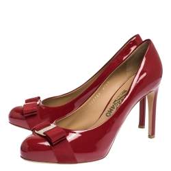 مملوكة مسبقًا حذاء كعب عالي سالفاتوري فيراغامو بيمبا جلد لامع أحمر مقاس 39