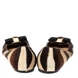 Pre Owned حذاء باليرينا فلات سالفاتوري فيراغامو مزين فيونكة فارينا فرو عجل متعدد الألوان مقاس 38.5