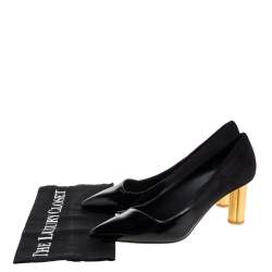 Pre Owned Salvatore Ferragamo Black Suede and Patent Leather Golden Heels Pointed Toe Pumps Size 38.5