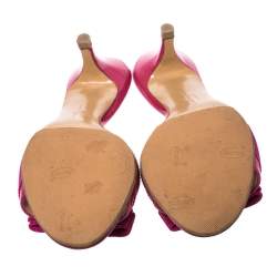 Pre Owned Salvatore Ferragamo Magenta Patent Leather Vara Bow Slide Sandals Size 35.5