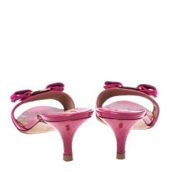Pre Owned Salvatore Ferragamo Magenta Patent Leather Vara Bow Slide Sandals Size 35.5
