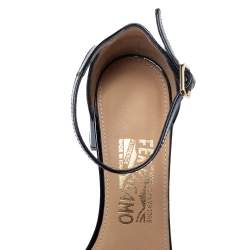 Salvatore Ferragamo Black Patent Vara Bow Ankle Strap Sandals Size 37