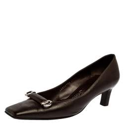 Pre Owned حذاء كعب عالي سالفاتوري فيراغامو جلد بني مقاس 39.5