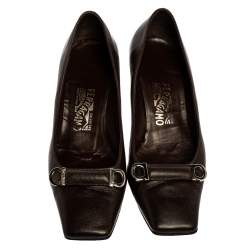 Pre Owned حذاء كعب عالي سالفاتوري فيراغامو جلد بني مقاس 39.5