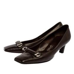 Pre Owned حذاء كعب عالي سالفاتوري فيراغامو جلد بني مقاس 39.5