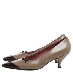 Salvatore Ferragamo Beige/Brown Leather Bow Detail Pumps Size 39.5