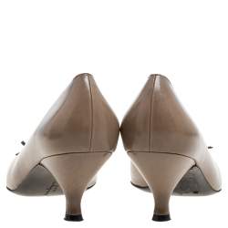 Salvatore Ferragamo Beige/Brown Leather Bow Detail Pumps Size 39.5
