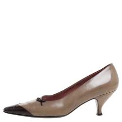 Salvatore Ferragamo Beige/Brown Leather Bow Detail Pumps Size 39.5
