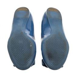 Pre Owned حذاء فلات باليه سالفاتوري فيراغامو فيونكة كانغارو نينا جلد لامع أزرق مقاس 38.5