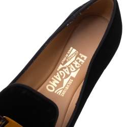 Salvatore Ferragamo Black Velvet Bow Detail Smoking Slippers Size 37.5