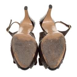 Pre Owned Salvatore Ferragamo Brown Python Bow Peep Toe Slingback Sandals Size 36.5