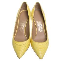 Salvatore Ferragamo Yellow Python Susi Pointed Toe Pumps Size 37.5