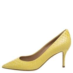 Salvatore Ferragamo Yellow Python Susi Pointed Toe Pumps Size 37.5