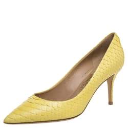 Salvatore Ferragamo Yellow Python Susi Pointed Toe Pumps Size 37.5