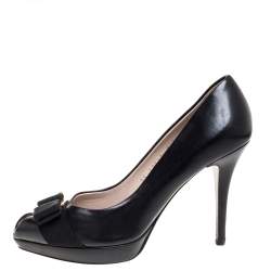 حذاء كعب عالي سلفاتوري فيراغامو بلوم نعل سميك مقدمة مفتوحة أسود مقاس 37.5