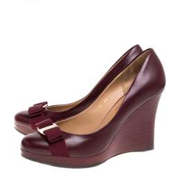 Pre Owned حذاء كعب عالي سالفاتوري فيراغامو كعب روكي فيونكة فارا جلد بني محمر مقاس 40