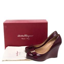 Pre Owned حذاء كعب عالي سالفاتوري فيراغامو كعب روكي فيونكة فارا جلد بني محمر مقاس 40