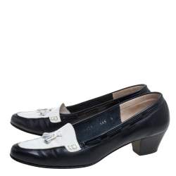 Pre Owned Salvatore Ferragamo Black Leather Fringe Bow Detail Loafers Pumps Size 39.5