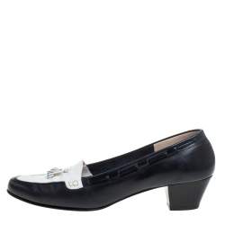 Pre Owned Salvatore Ferragamo Black Leather Fringe Bow Detail Loafers Pumps Size 39.5