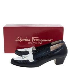 Pre Owned Salvatore Ferragamo Black Leather Fringe Bow Detail Loafers Pumps Size 39.5