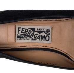 Pre Owned حذاء باليريرينا فلات سالفاتوري فيراغامو سويدي أسود بفيونكة مقاس 37