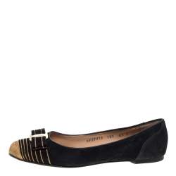 Pre Owned حذاء باليريرينا فلات سالفاتوري فيراغامو سويدي أسود بفيونكة مقاس 37