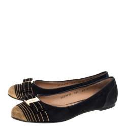 Pre Owned حذاء باليريرينا فلات سالفاتوري  فيراغامو سويدي أسود بفيونكة مقاس 37