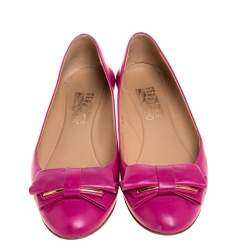 Salvatore Ferragamo Pink Leather Bow Ballet Flats Size 36.5