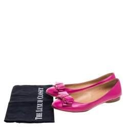 Salvatore Ferragamo Pink Leather Bow Ballet Flats Size 36.5