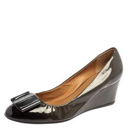 Salvatore Ferragamo Two Tone Patent Leather Wedge Pumps Size 38