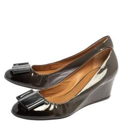 Salvatore Ferragamo Two Tone Patent Leather Wedge Pumps Size 38