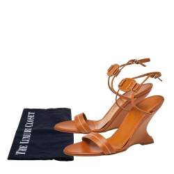 Salvatore Ferragamo Tan Leather Wedge Sandals Size 39