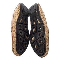 Salvatore Ferragamo Beige/Caramel Gancini Canvas and Patent Leather Loafers Size 37.5