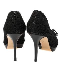 Pre Owned Salvatore Ferragamo Black Bonita Lace Peep Toe Pumps Size 37.5