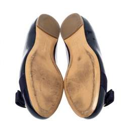 Salvatore Ferragamo Blue Patent Leather Varina Bow Flats Size 38.5