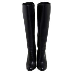 Pre Owned Salvatore Ferragamo Black Leather Leon Knee Length Boots Size 38.5