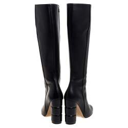 Pre Owned Salvatore Ferragamo Black Leather Leon Knee Length Boots Size 38.5