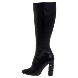 Pre Owned Salvatore Ferragamo Black Leather Leon Knee Length Boots Size 38.5