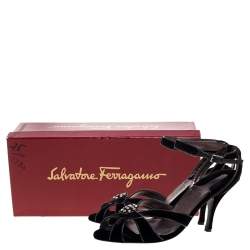 Salvatore Ferragamo Black Velvet Embellished Strappy Sandals Size 40.5