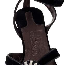 Salvatore Ferragamo Black Velvet Embellished Strappy Sandals Size 40.5