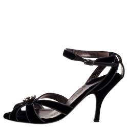 Salvatore Ferragamo Black Velvet Embellished Strappy Sandals Size 40.5