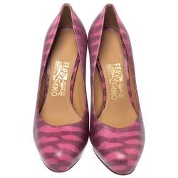 Salvatore Ferragamo Pink Animal Print Leather Pumps Size 37