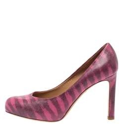 Salvatore Ferragamo Pink Animal Print Leather Pumps Size 37