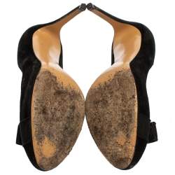 Pre Owned Salvatore Ferragamo Black Suede Carla Vara Bow Pumps Size 38.5