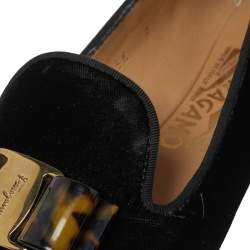Salvatore Ferragamo Black Velvet Bow Detail Smoking Slippers Size 37.5