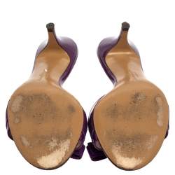 Pre Owned Salvatore Ferragamo Purple Patent Leather Vara Bow Slide Sandals Size 38