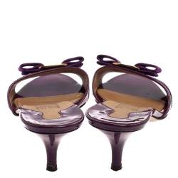 Pre Owned Salvatore Ferragamo Purple Patent Leather Vara Bow Slide Sandals Size 38