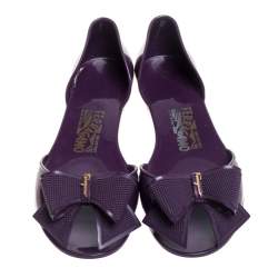 Pre Owned حذاء فلات سالفاتوري فيراغامو باربادوس طراز دورساي مزين فيونكة مطاط بنفسجي مقاس 38.5
