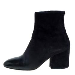 Pre Owned Salvatore Ferragamo Black Suede And Leather Pisa Boots Size 39.5